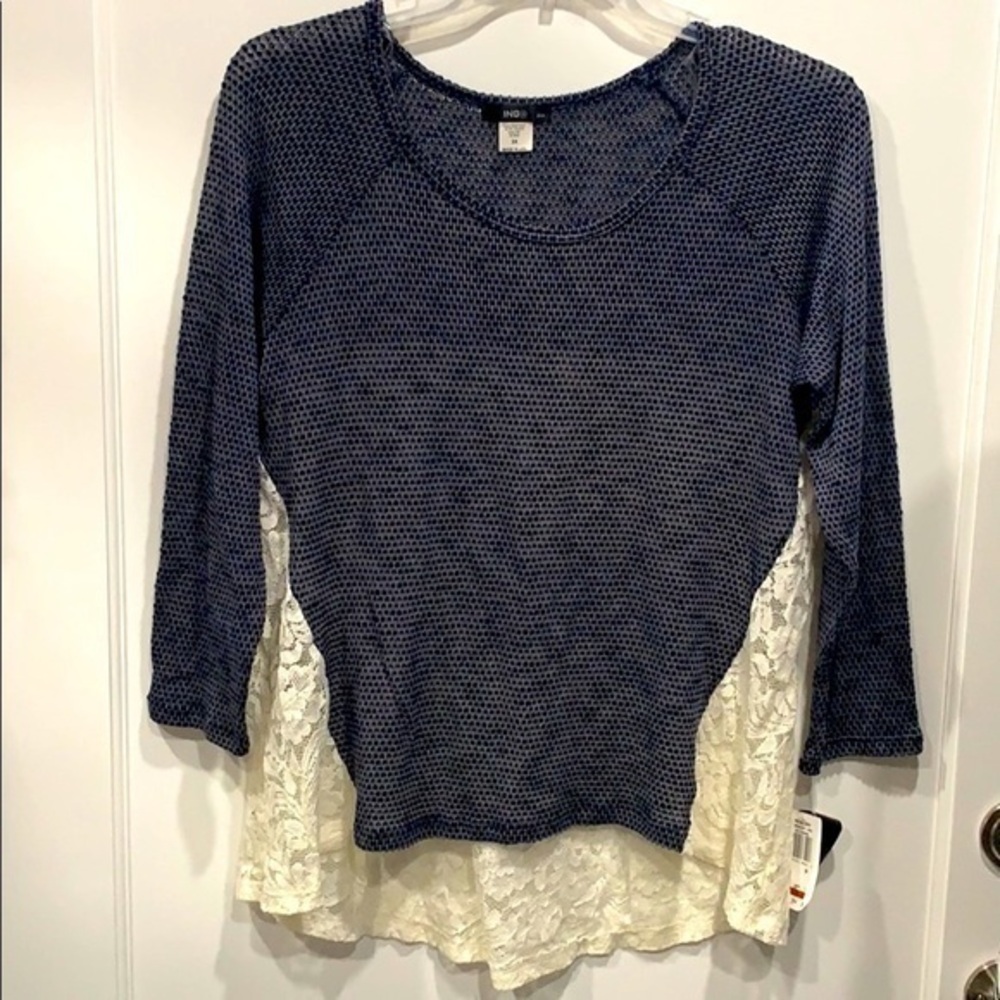 Blue Knit Top with Lace